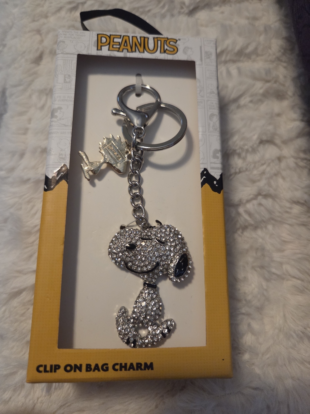 Peanuts Snoopy Silver Crystal Clip-On Bag Charm
